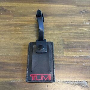TUMI Leather Luggage Tag Black Red Logo Travel Slim